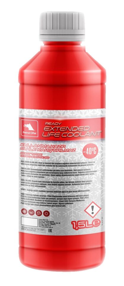 Petrol Ofisi Ready Extended Life Coolant -40°C 1.5 Lt Kırmızı Organik Antifriz